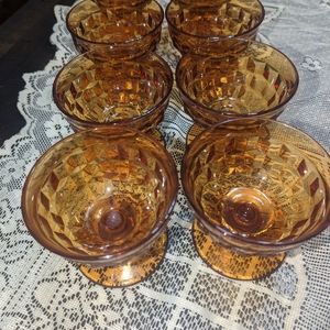 8 Vintage Amber Indiana Glass Whitehall -Cubist pattern